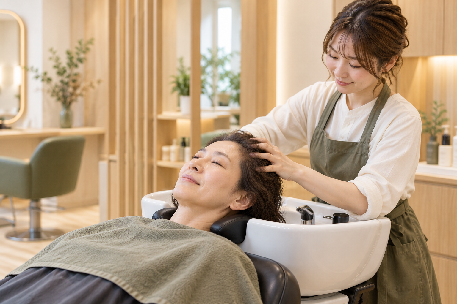 美容室BOIS la douceurで女性のお客様が受ける秋冬のヘッドスパ