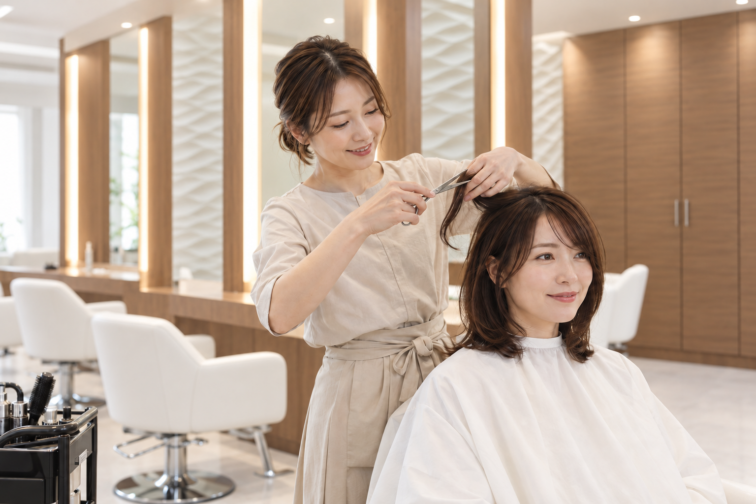 女性美容師による女性のお客様のヘアカット