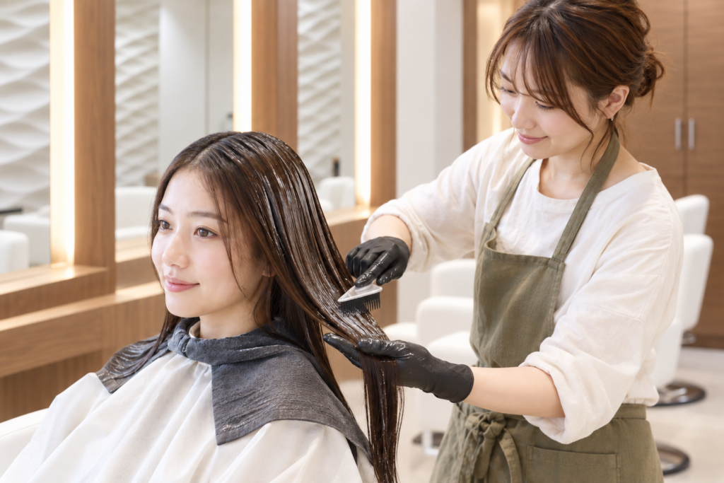 美容室BOIS la douceurで女性のお客様を施術する美容師