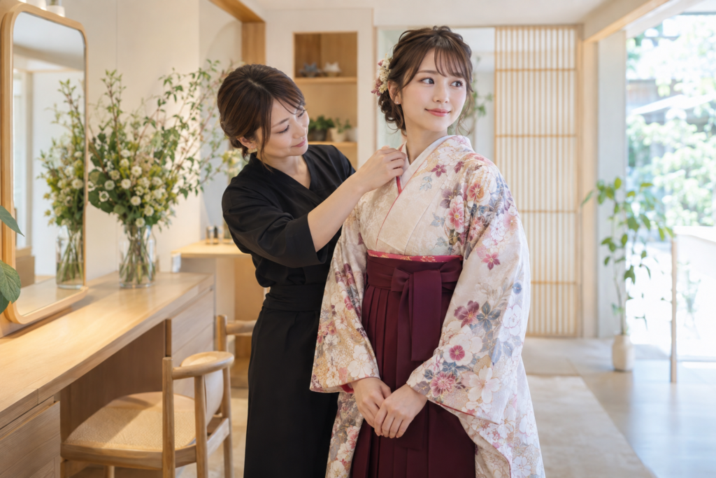 卒業式の袴着付け