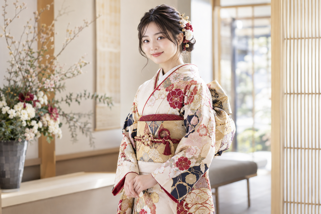 成人式の振袖を着た女性