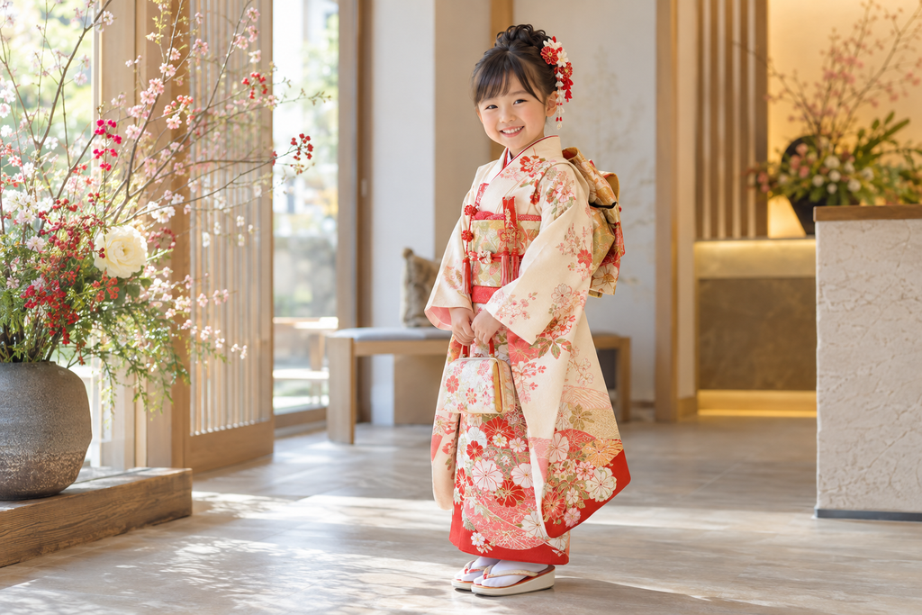 七五三の着物を着た女の子