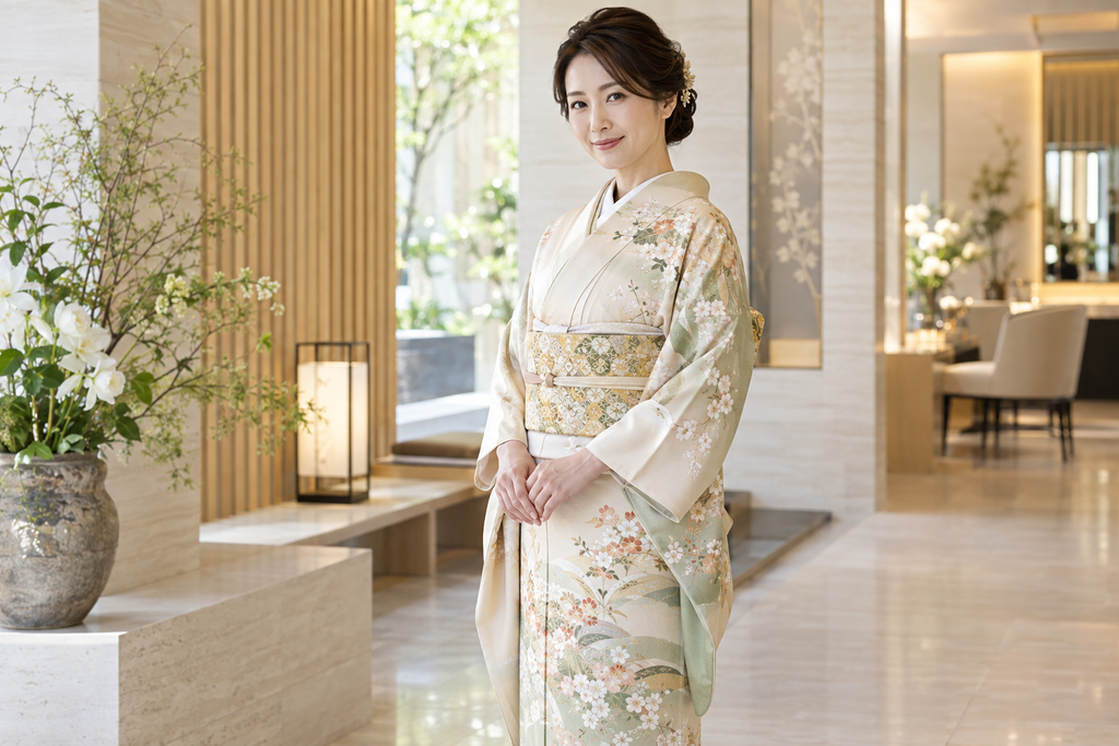 結婚式に適した訪問着を着た女性